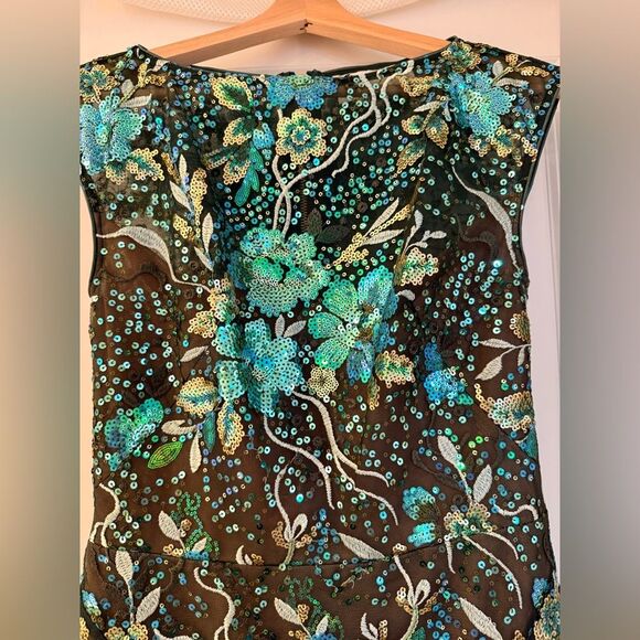 NWOT BRONX AND BANCO Violet Teal Maxi Dress , Elegant Floral Gown - Picture 7 of 15